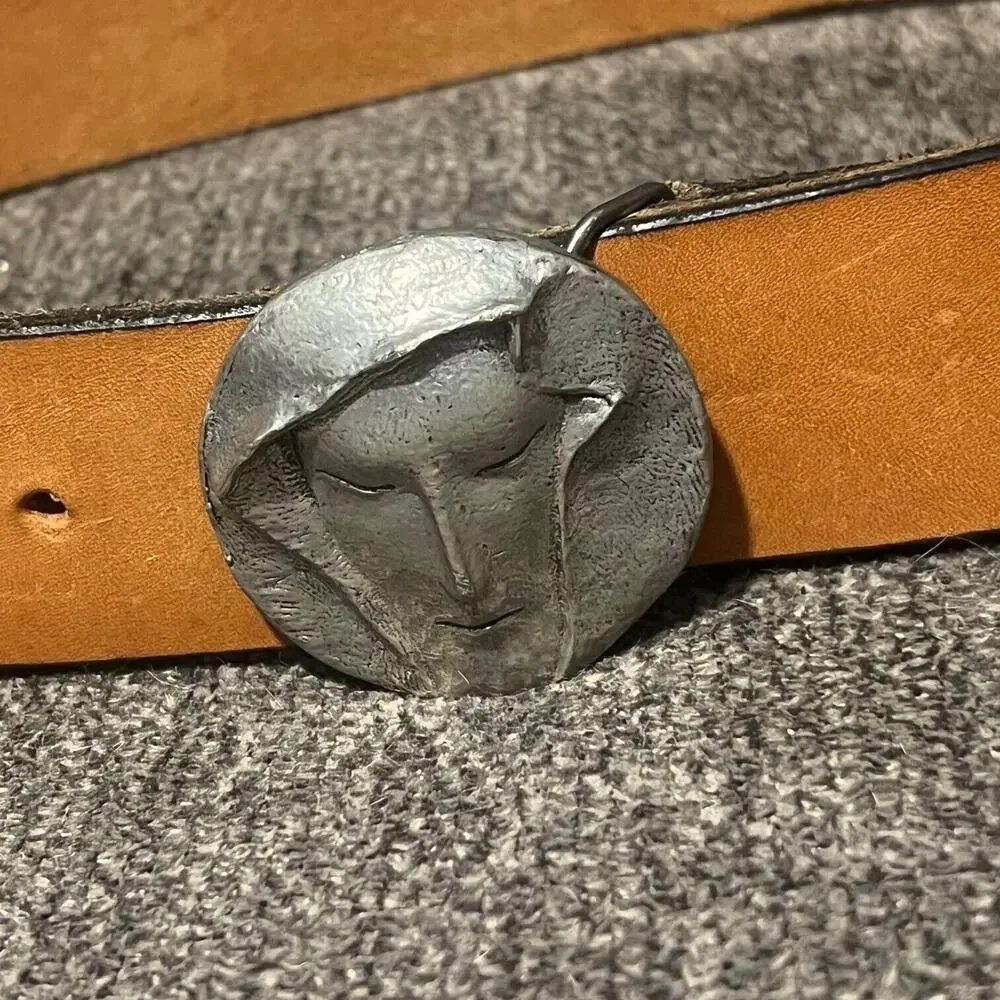 Leather Belt Mens Hooded Head Oval Buckle Rare Gothic Artsy Assassins Creed